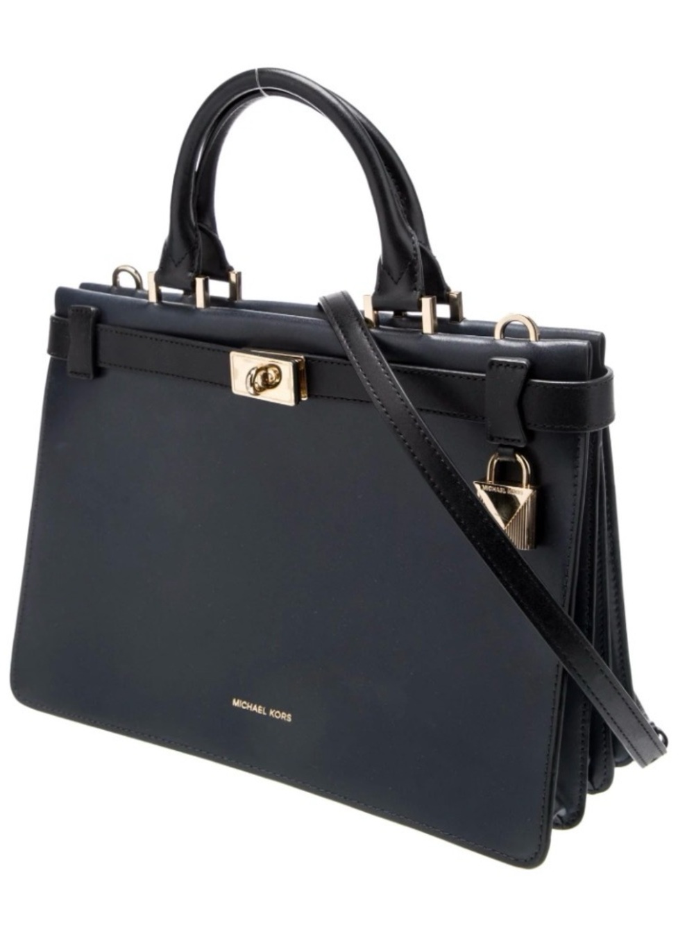 MICHAEL KORS TATIANA BLACK SATCHEL BLACK LEATHER BAG